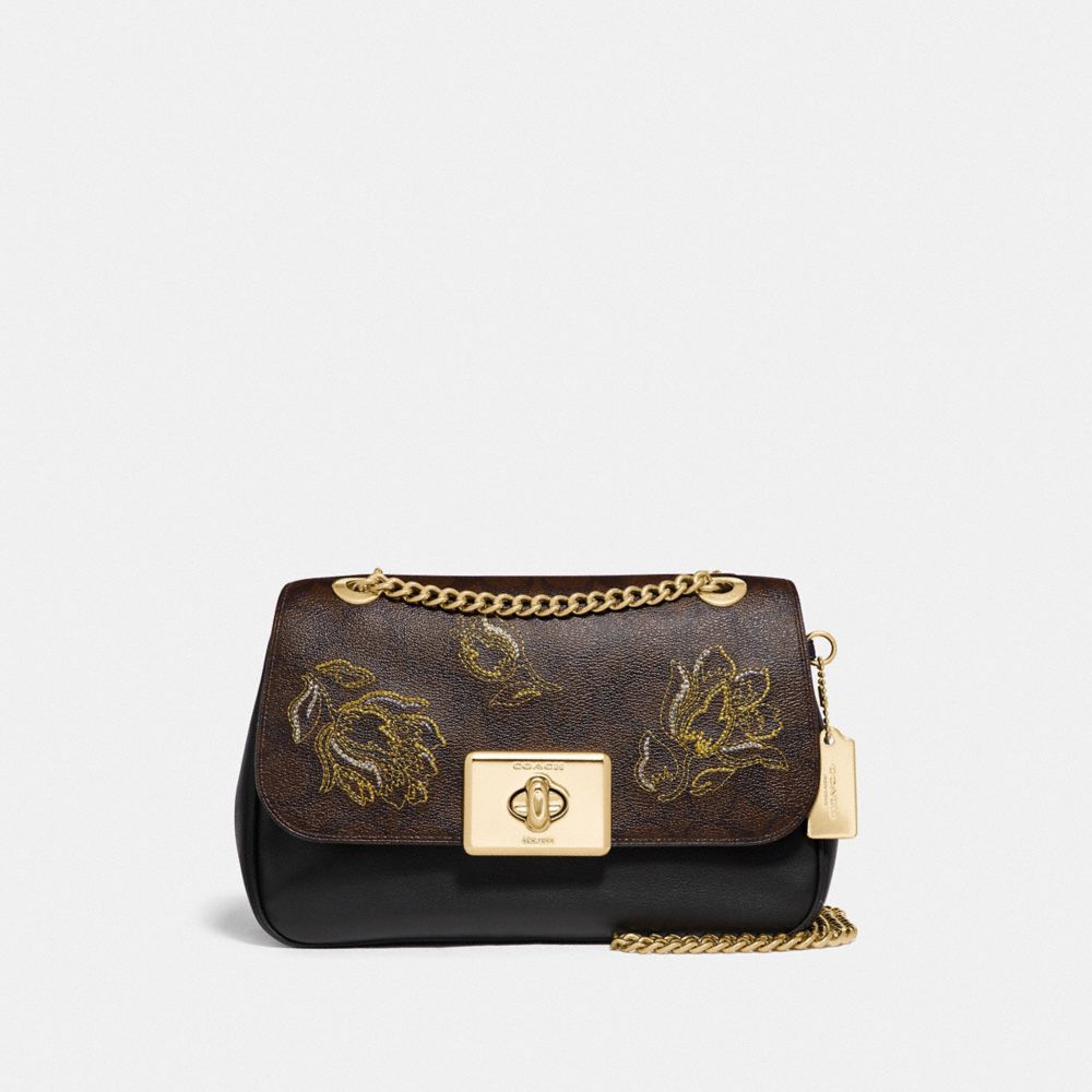 CASSIDY CROSSBODY IN SIGNATURE CANVAS WITH TULIP PRINT EMBROIDERY - F76709 - IM/BROWN BLACK MULTI