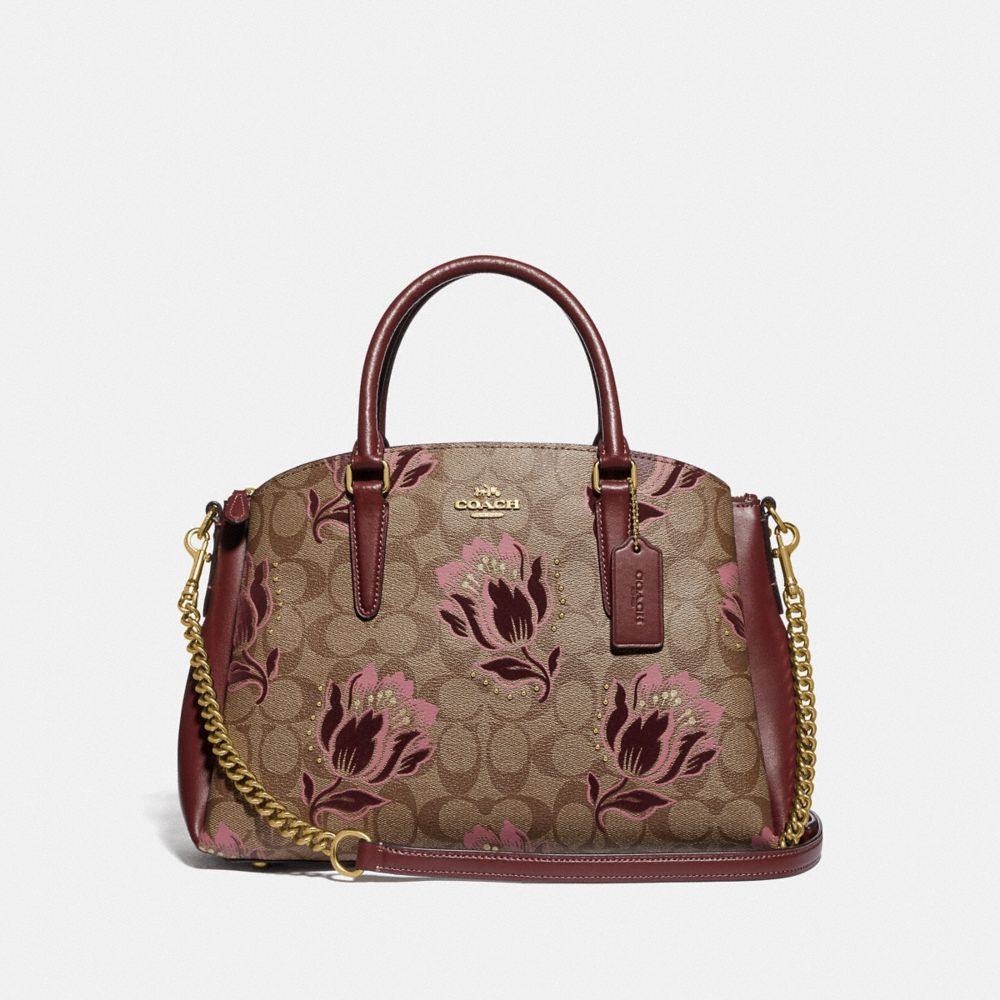 COACH F76726 SAGE CARRYALL IN SIGNATURE CANVAS WITH DESERT TULIP PRINT FLOCKING IM/KHAKI-PINK-MULTI