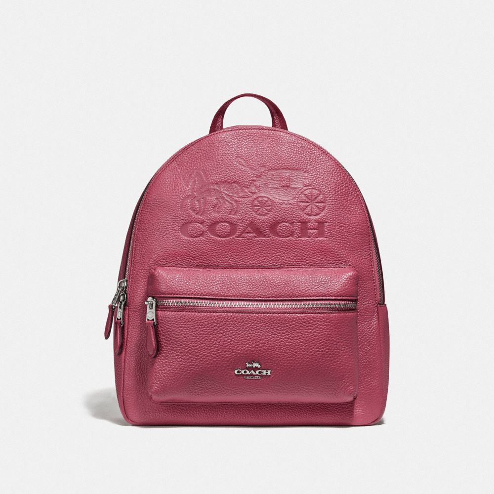 COACH F76729 Jes Backpack With Horse And Carriage ROUGE/SILVER