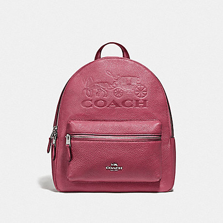COACH F76729 JES BACKPACK WITH HORSE AND CARRIAGE ROUGE/SILVER