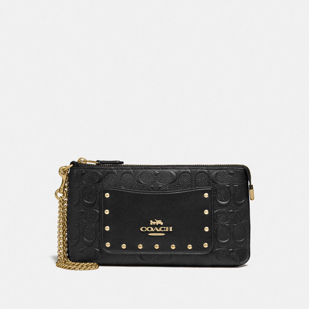 COACH F76763 LARGE WRISTLET IN SIGNATURE LEATHER BLACK/GOLD