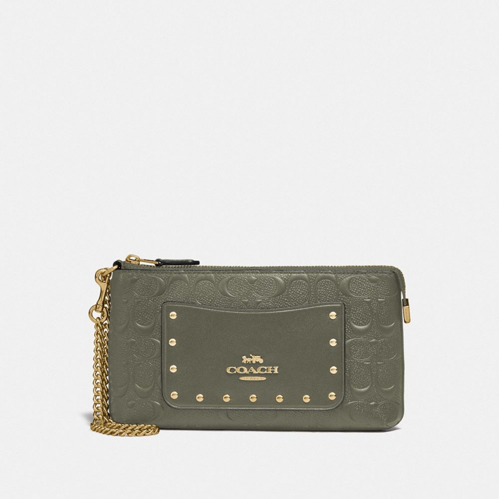 COACH F76763 - LARGE WRISTLET IN SIGNATURE LEATHER MILITARY GREEN/GOLD
