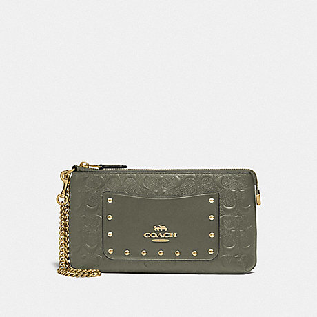 COACH LARGE WRISTLET IN SIGNATURE LEATHER - MILITARY GREEN/GOLD - F76763