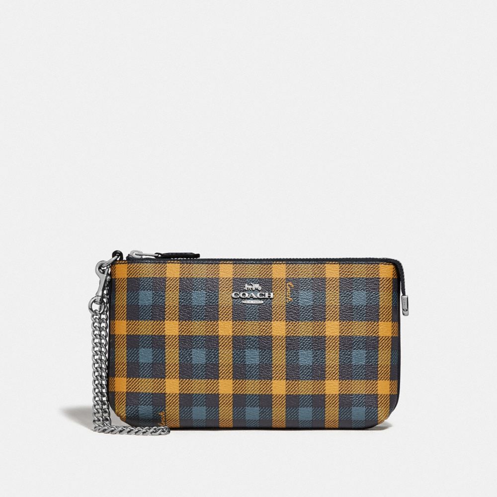 LARGE WRISTLET WITH GINGHAM PRINT - F76765 - NAVY YELLOW MULTI/SILVER