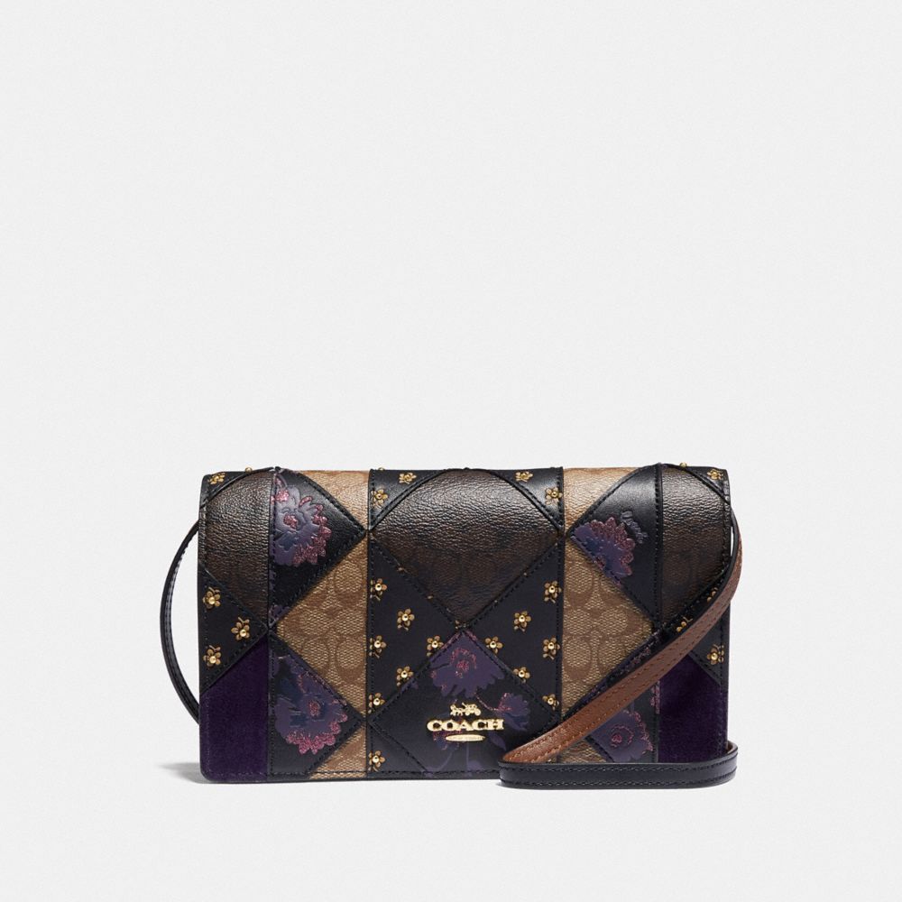 HAYDEN FOLDOVER CROSSBODY CLUTCH IN SIGNATURE PATCHWORK - F76768IMA47 - IM/BLACK MULTI