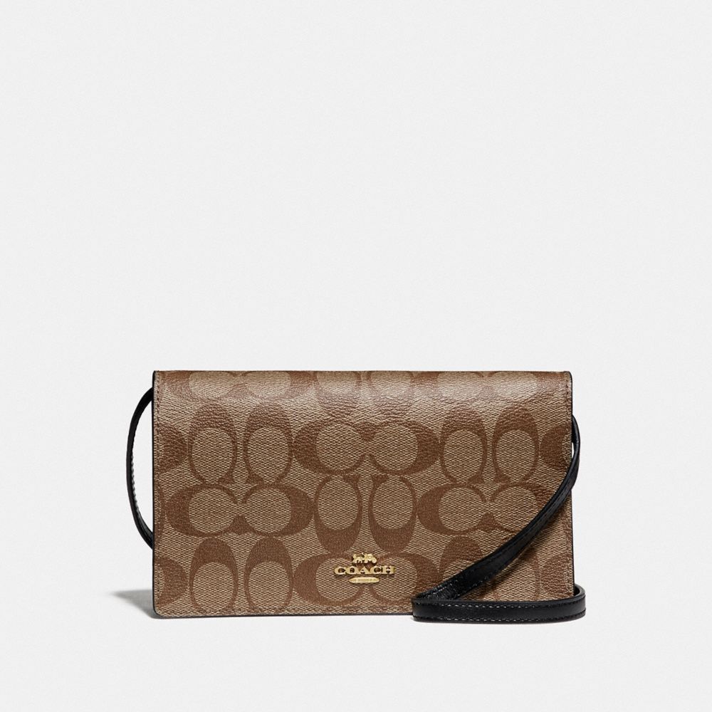 COACH F76769 HAYDEN FOLDOVER CROSSBODY CLUTCH IN SIGNATURE CANVAS KHAKI/BLACK/IMITATION GOLD