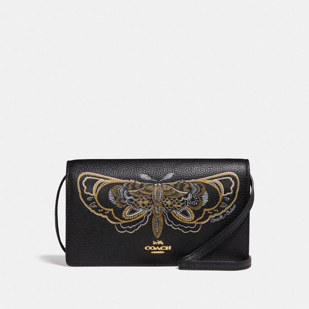 HAYDEN FOLDOVER CROSSBODY CLUTCH WITH CHELSEA ANIMATION - F76770 - BLACK/MULTI/IMITATION GOLD