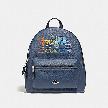 COACH F76772 JES BACKPACK WITH RAINBOW HORSE AND CARRIAGE DENIM/MULTI/SILVER