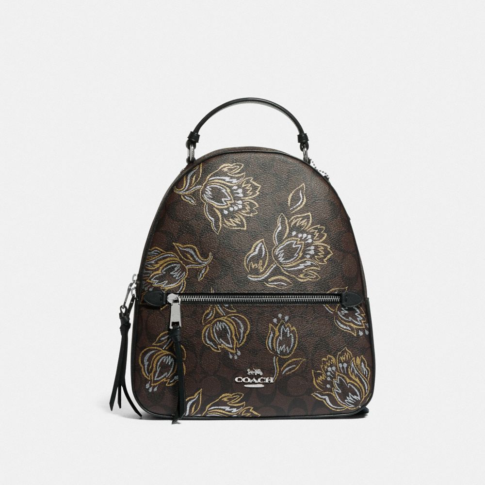 JORDYN BACKPACK IN SIGNATURE CANVAS WITH TULIP PRINT - F76779 - SV/CHESTNUT METALLIC