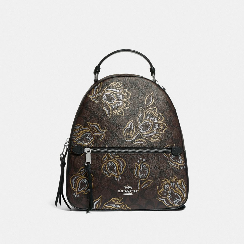 COACH F76779 JORDYN BACKPACK IN SIGNATURE CANVAS WITH TULIP PRINT SV/CHESTNUT METALLIC