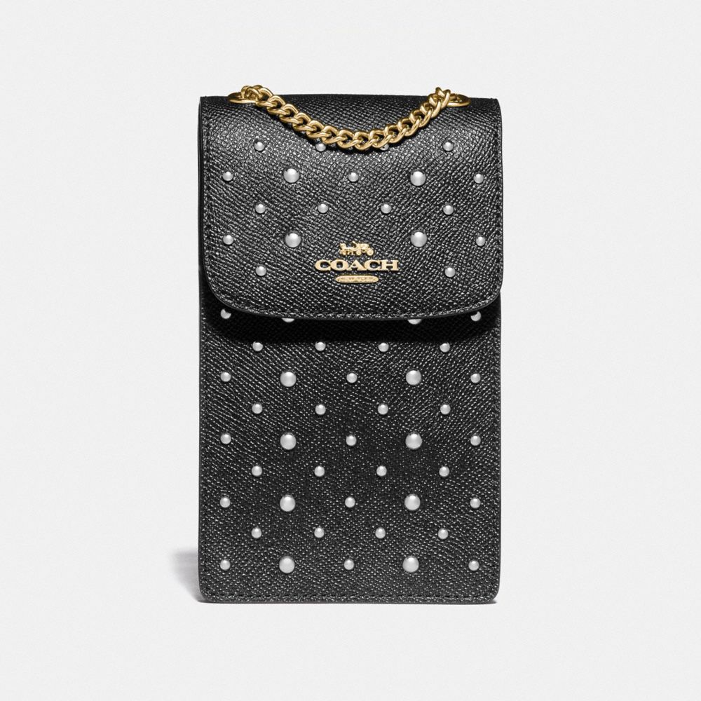 NORTH/SOUTH PHONE CROSSBODY WITH RIVETS - BLACK/IMITATION GOLD - COACH F76783