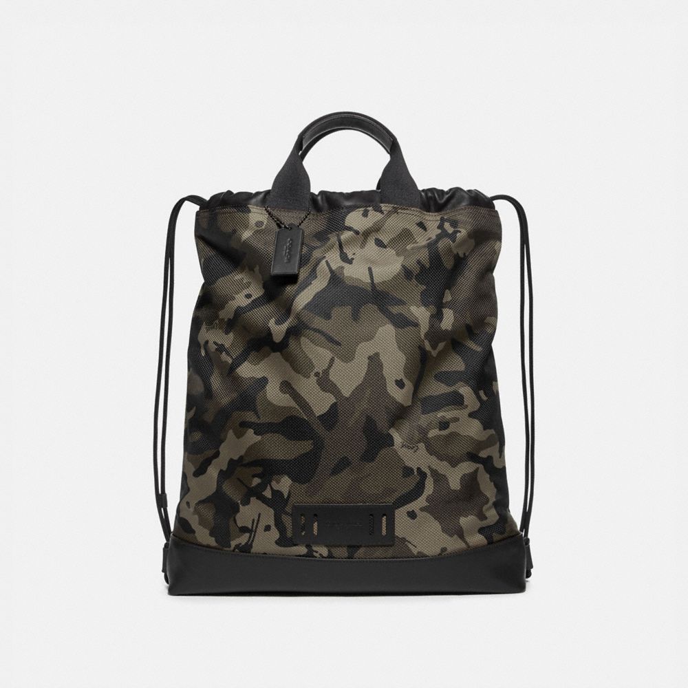 TERRAIN DRAWSTRING BACKPACK WITH CAMO PRINT - F76784 - GREEN/BLACK ANTIQUE NICKEL