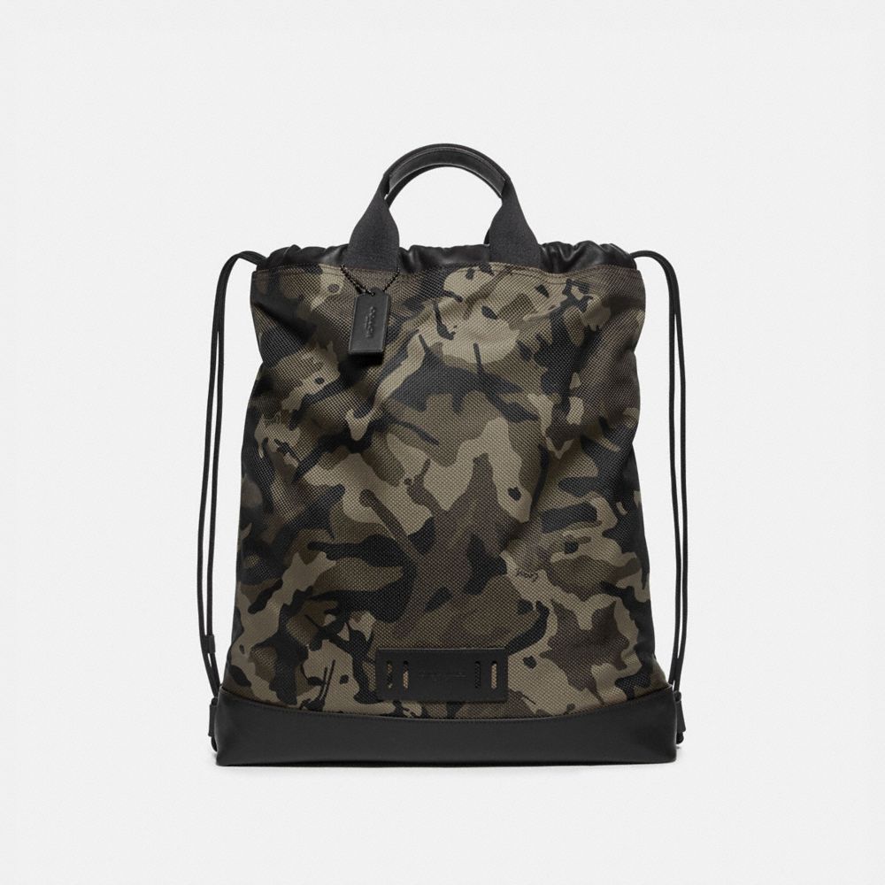 COACH F76784 TERRAIN DRAWSTRING BACKPACK WITH CAMO PRINT GREEN/BLACK-ANTIQUE-NICKEL