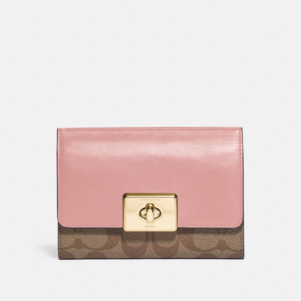 COACH F76789 - CASSIDY TURNLOCK MEDIUM WALLET IN SIGNATURE CANVAS IM/KHAKI PINK PETAL