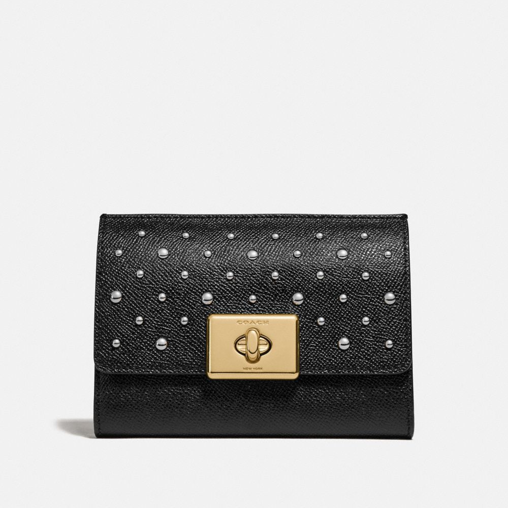 COACH F76790IMBLK Cassidy Turnlock Medium Wallet With Rivets IM/BLACK