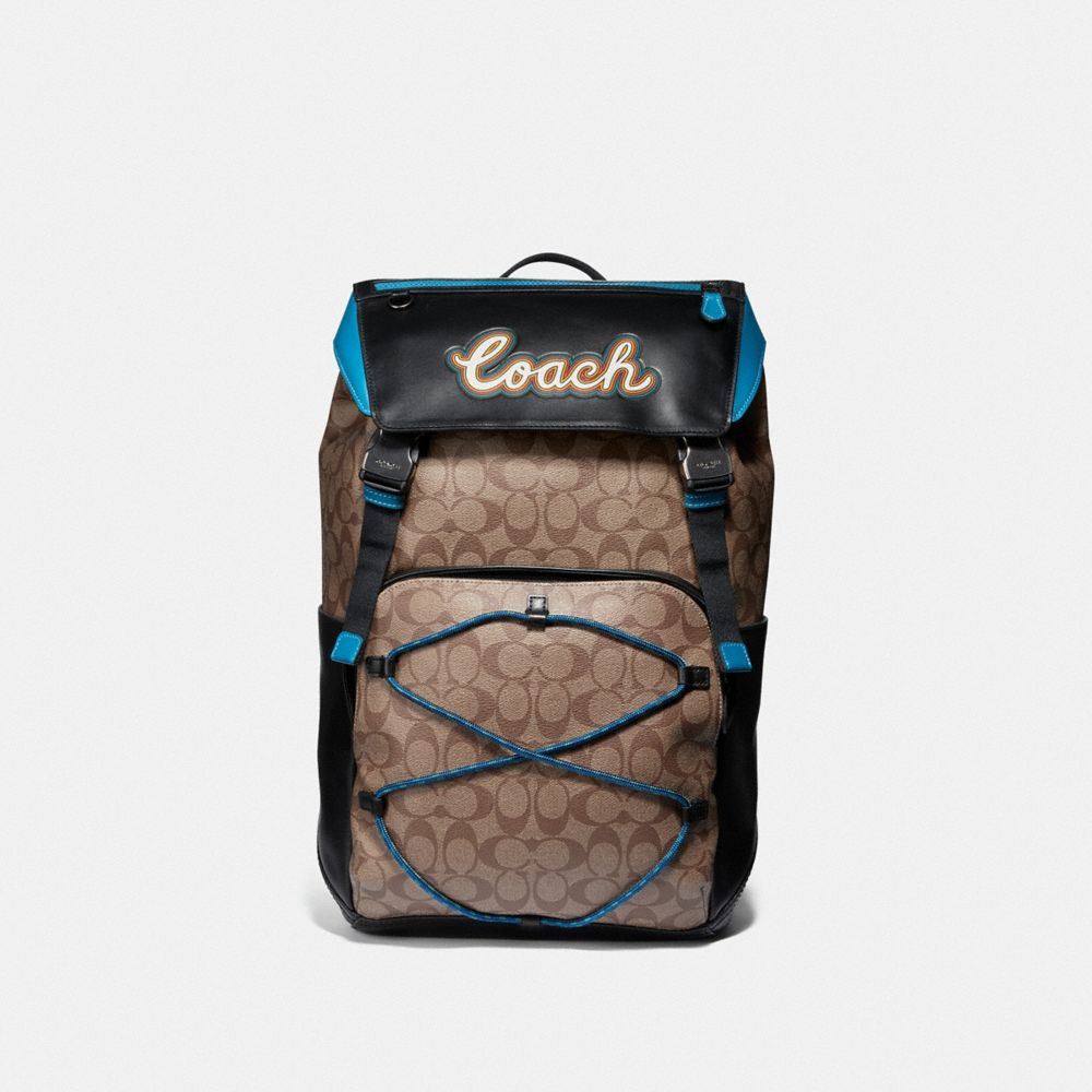 COACH F76793 Terrain Backpack In Signature Canvas With Coach Script TAN/BLACK ANTIQUE NICKEL