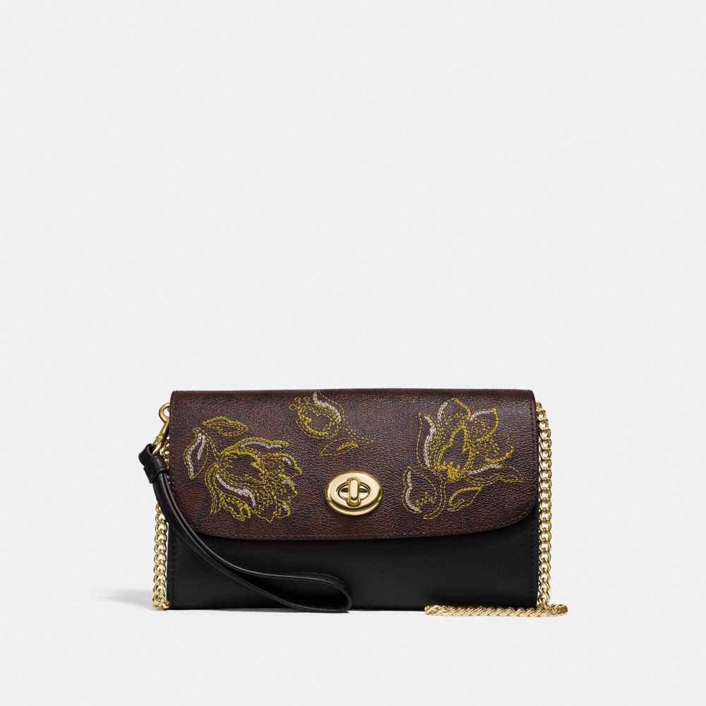 COACH F76821 Chain Crossbody In Signature Canvas With Tulip Print Embroidery IM/BROWN BLACK MULTI