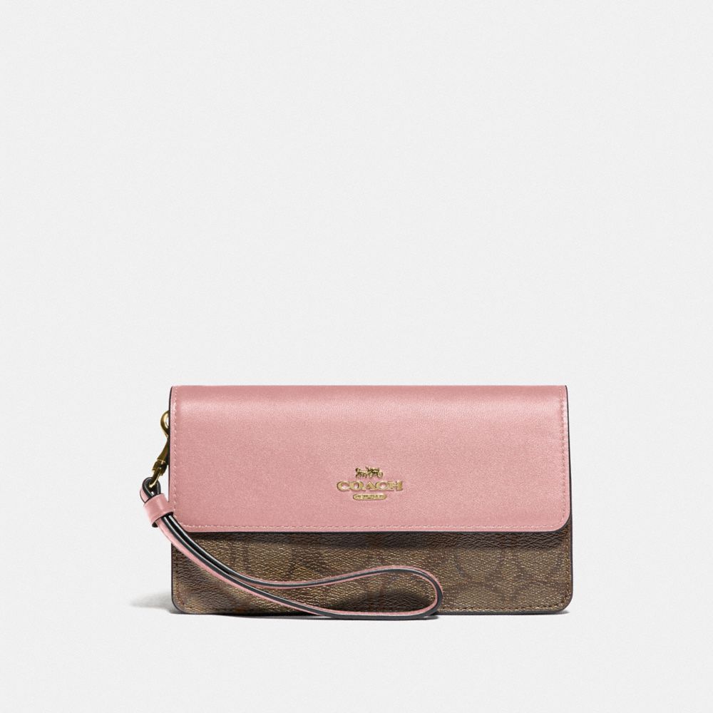 COACH FOLDOVER WRISTLET IN BLOCKED SIGNATURE CANVAS - IM/KHAKI PINK PETAL - F76829