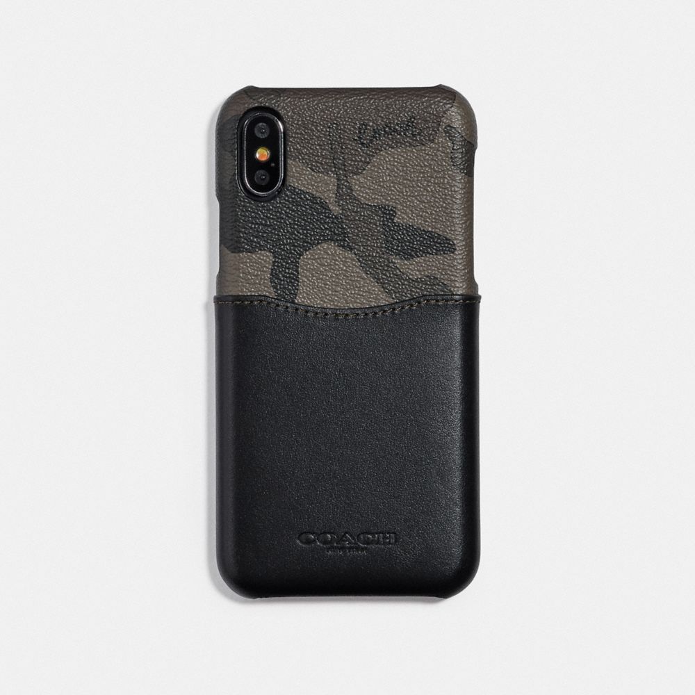 COACH F76855 IPHONE X/XS CASE WITH CAMO PRINT GREEN/BLACK ANTIQUE NICKEL