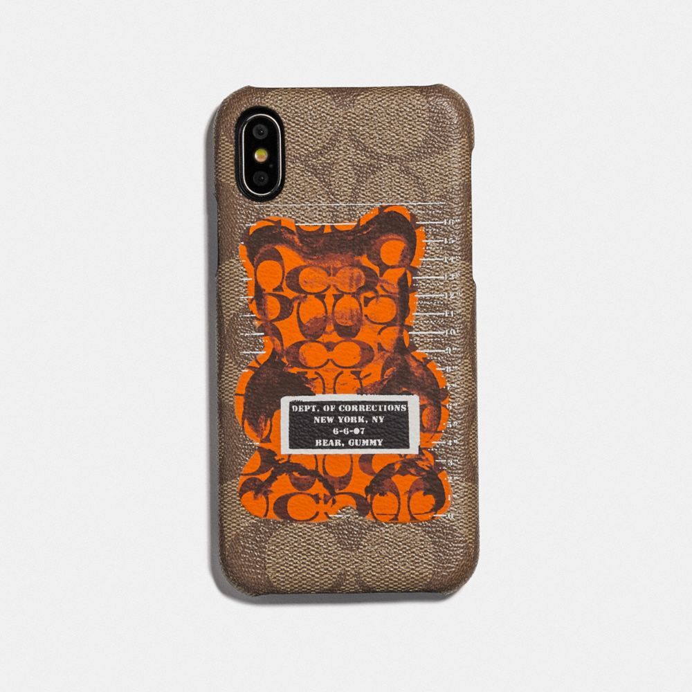 COACH F76856 IPHONE X/XS CASE IN SIGNATURE CANVAS WITH VANDAL GUMMY TAN/BLACK ANTIQUE NICKEL