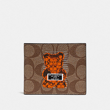 COACH F76857 ID BILLFOLD WALLET IN SIGNATURE CANVAS WITH VANDAL GUMMY TAN/BLACK-ANTIQUE-NICKEL