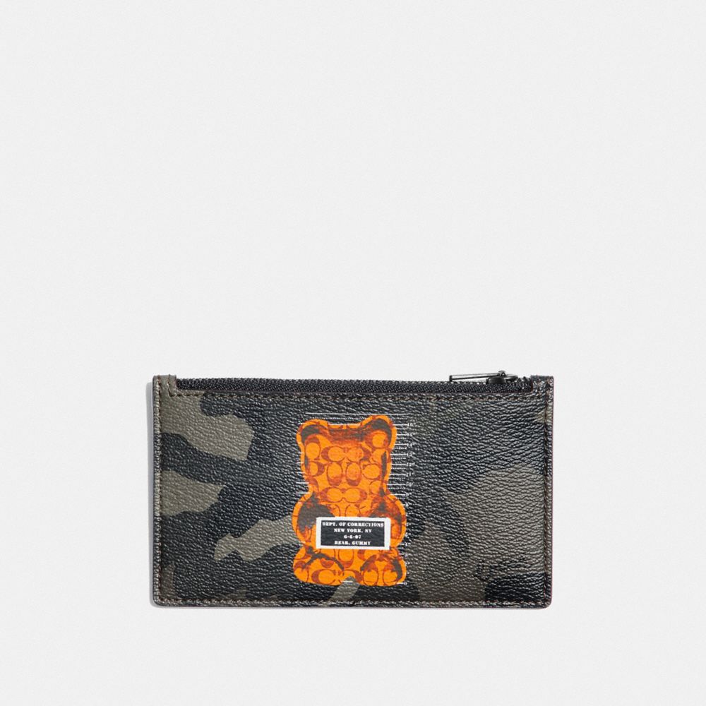 COACH F76859 Zip Card Case With Camo Print And Vandal Gummy GREEN/BLACK ANTIQUE NICKEL