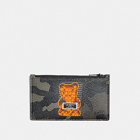 COACH F76859 ZIP CARD CASE WITH CAMO PRINT AND VANDAL GUMMY GREEN/BLACK-ANTIQUE-NICKEL
