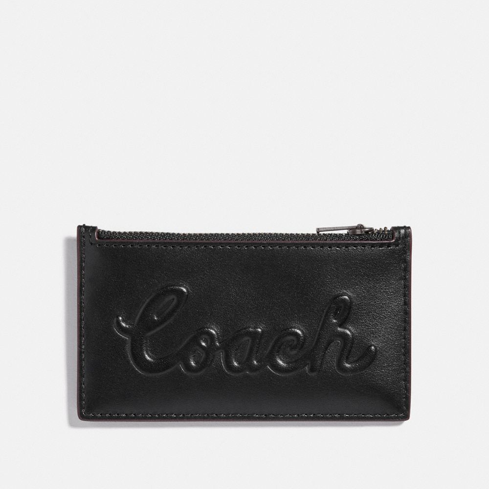 COACH F76862 Zip Card Case With Coach Script BLACK/BLACK ANTIQUE NICKEL