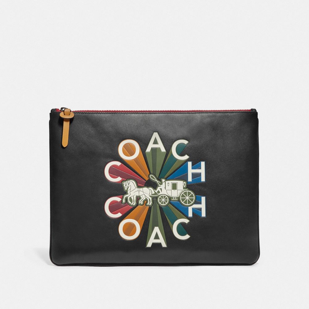 COACH F76865 LARGE POUCH WITH COACH RADIAL RAINBOW BLACK/BLACK-ANTIQUE-NICKEL