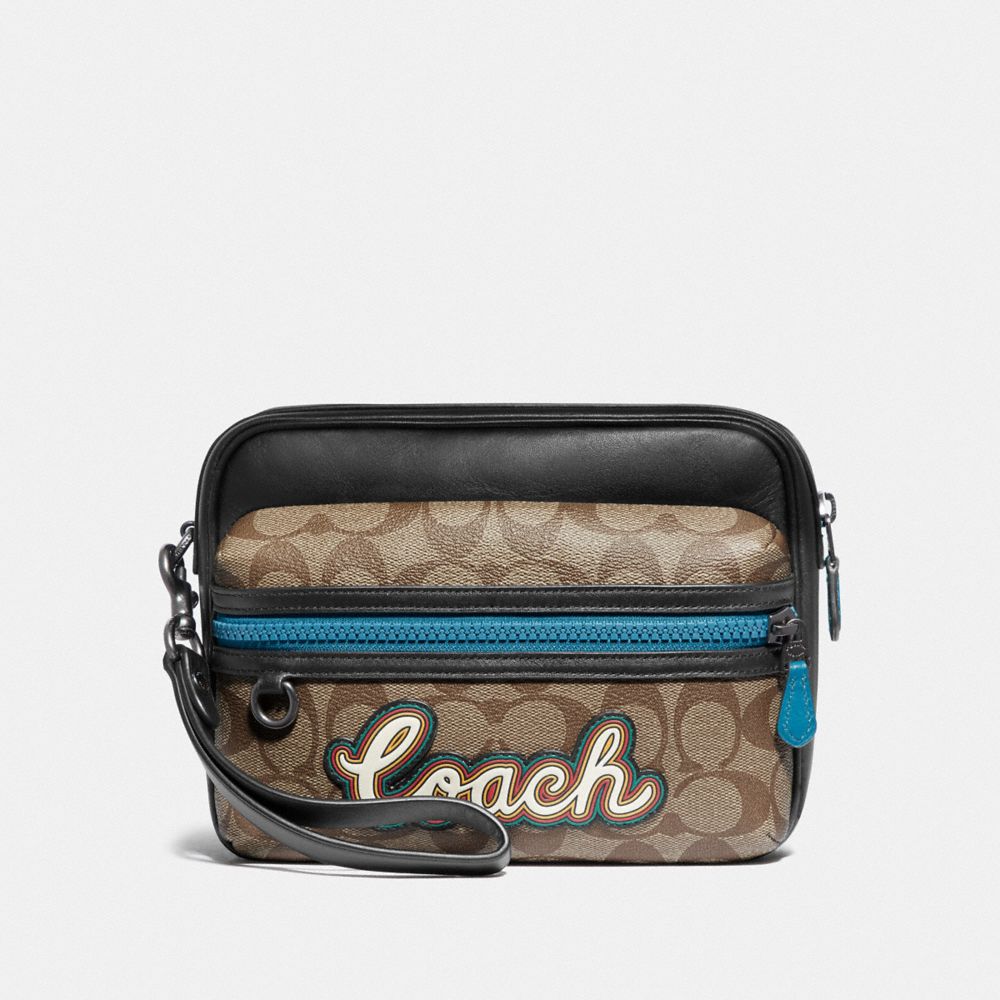 TERRAIN POUCH IN SIGNATURE CANVAS WITH COACH SCRIPT - F76869 - TAN/BLACK ANTIQUE NICKEL