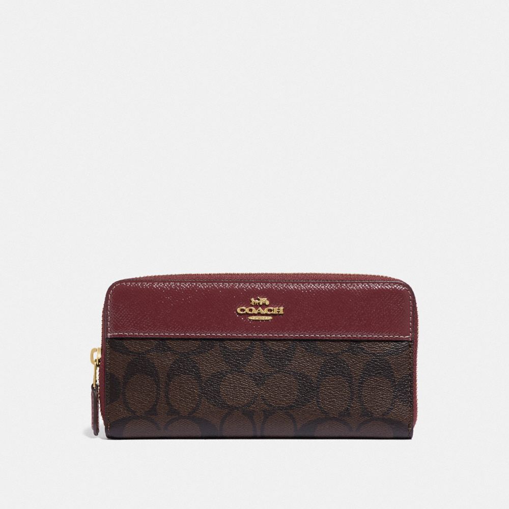COACH F76872 Accordion Zip Wallet In Signature Canvas IM/BROWN/WINE