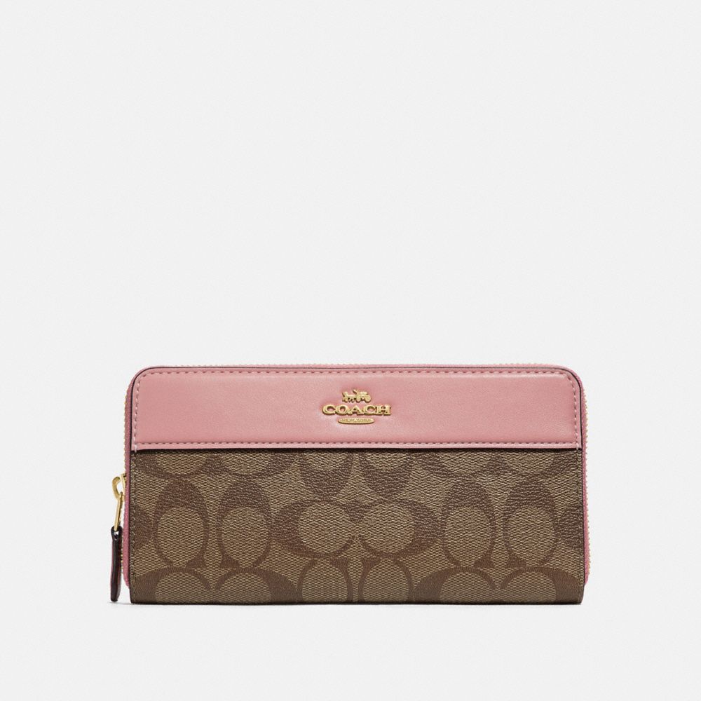 ACCORDION ZIP WALLET IN SIGNATURE CANVAS - F76873 - IM/KHAKI PINK PETAL