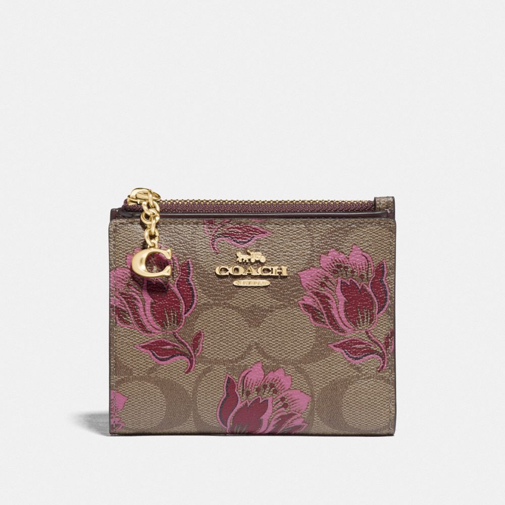 SNAP CARD CASE IN SIGNATURE CANVAS WITH DESERT TULIP PRINT - IM/KHAKI PINK MULTI - COACH F76881