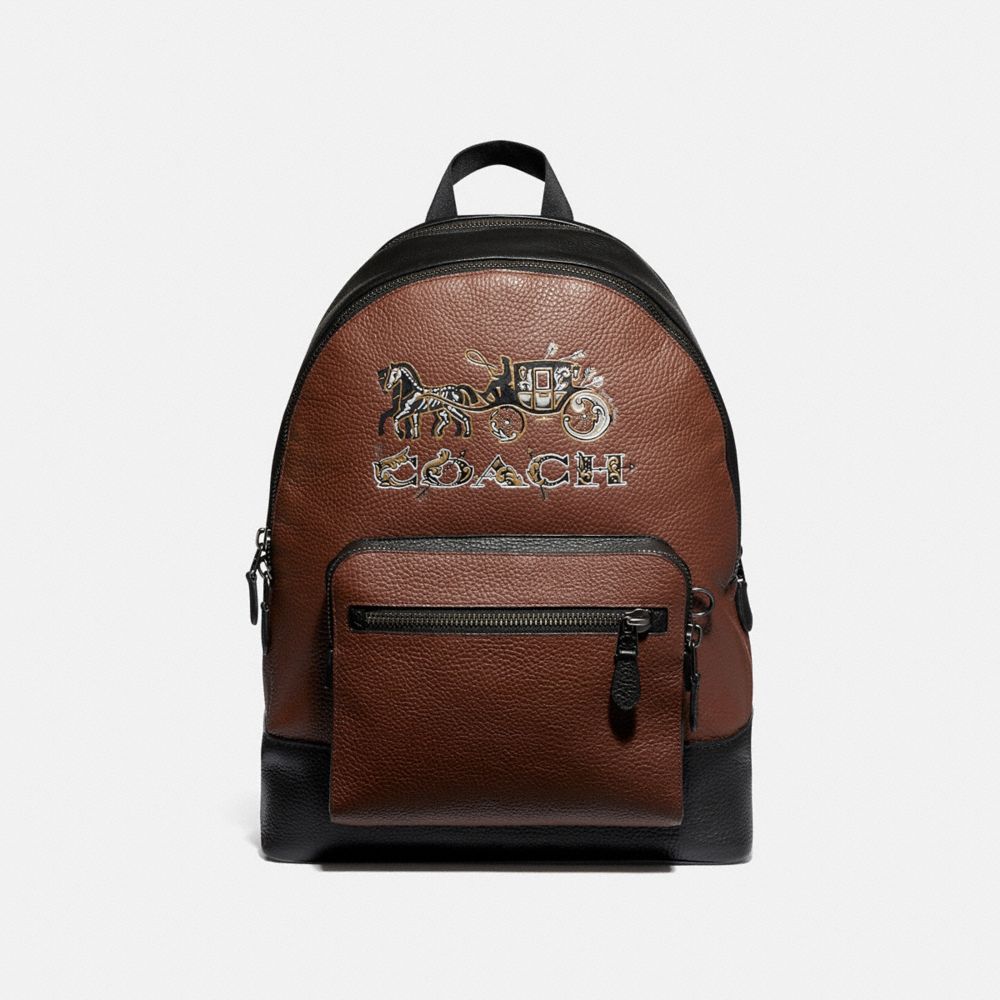 COACH F76890 West Backpack With Chelsea Animation SADDLE MULTI/BLACK ANTIQUE NICKEL