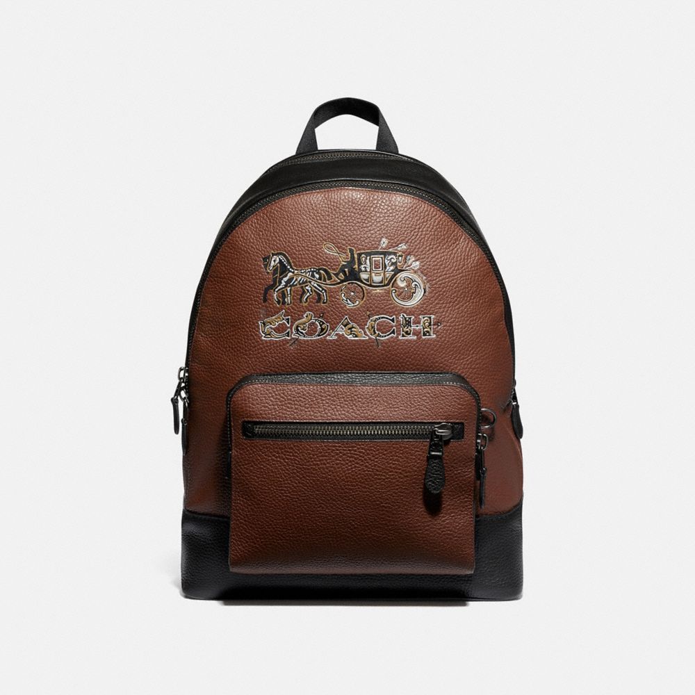 COACH F76890 WEST BACKPACK WITH CHELSEA ANIMATION SADDLE MULTI/BLACK ANTIQUE NICKEL