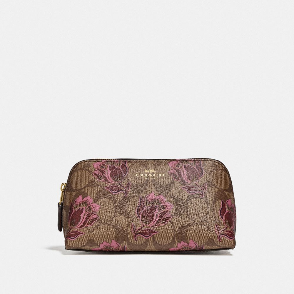 COSMETIC CASE 17 IN SIGNATURE CANVAS WITH DESERT TULIP PRINT - IM/KHAKI PINK MULTI - COACH F76899