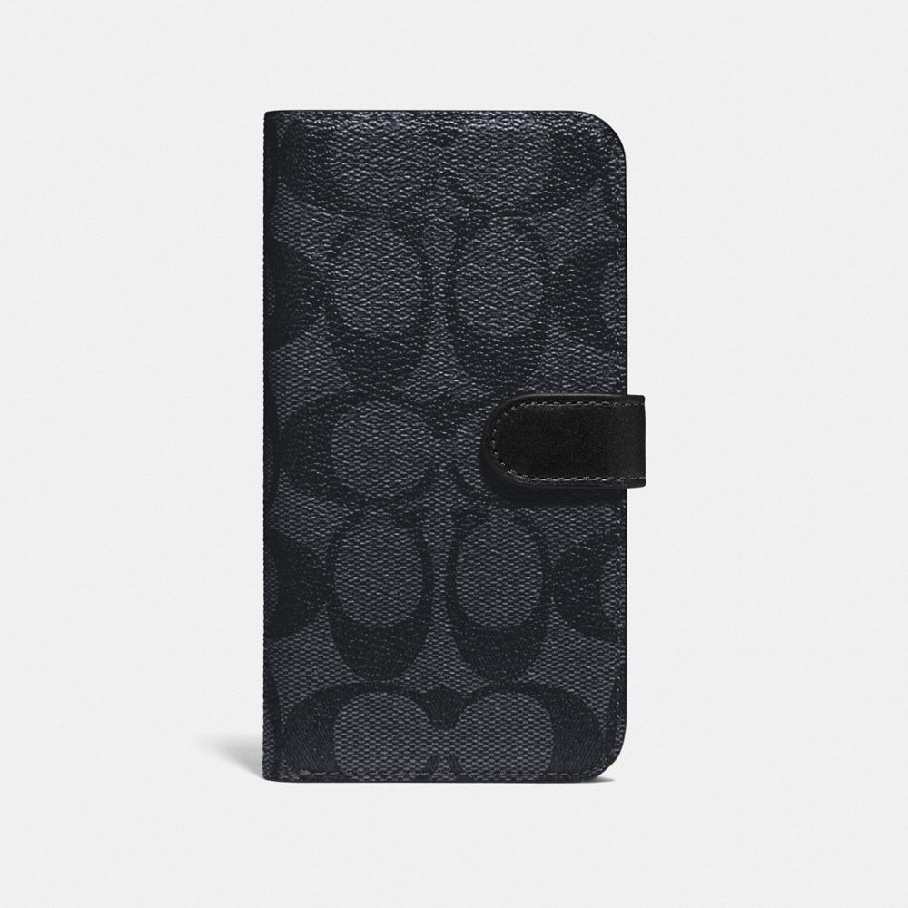 COACH F76902 Iphone X/xs Folio In Signature Canvas CHARCOAL/BLACK ANTIQUE NICKEL