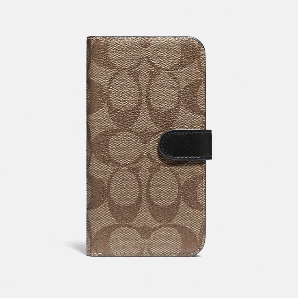 IPHONE X/XS FOLIO IN SIGNATURE CANVAS - F76902 - TAN/BLACK ANTIQUE NICKEL