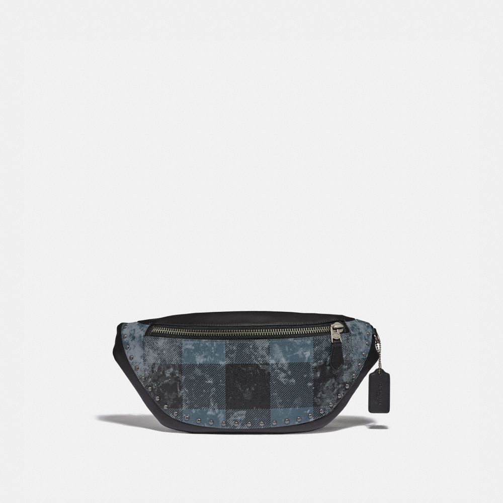 COACH F76903 WARREN BELT BAG WITH GRUNGE PLAID PRINT AND STUDS QB/DENIM