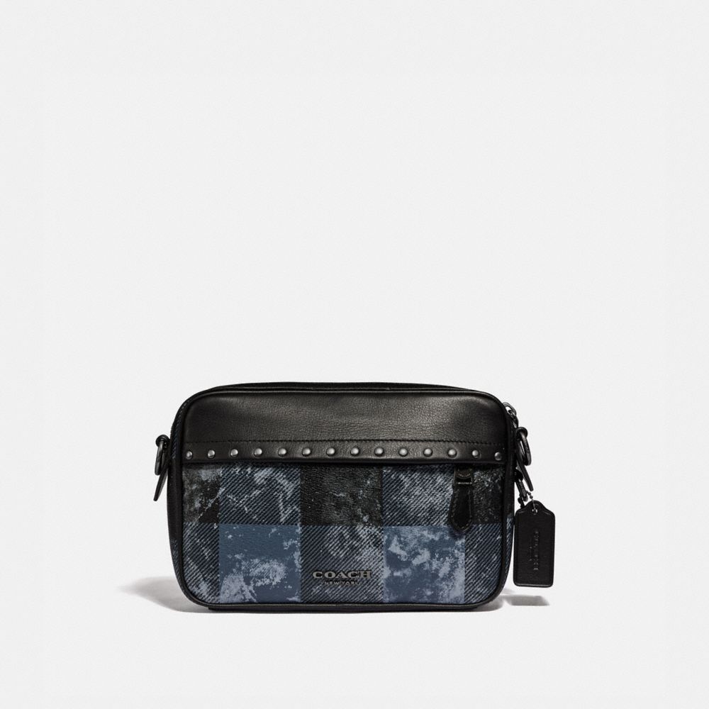 GRAHAM CROSSBODY WITH GRUNGE PLAID PRINT AND STUDS - QB/DENIM - COACH F76904