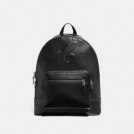 COACH WEST BACKPACK WITH SIGNATURE MOTIF AND STUDS - QB/BLACK - F76909