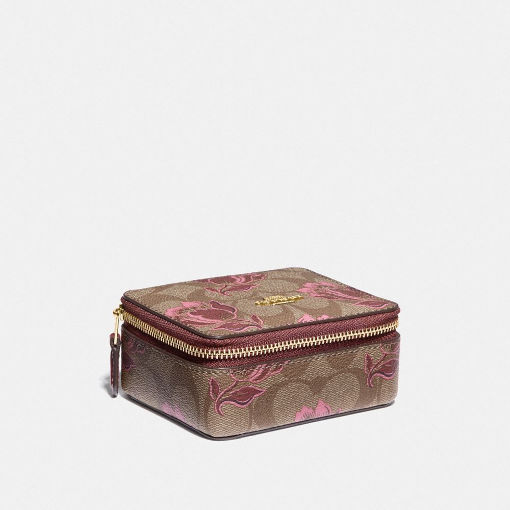 COACH F76913 JEWELRY BOX IN SIGNATURE CANVAS WITH DESERT TULIP PRINT IM/KHAKI PINK MULTI