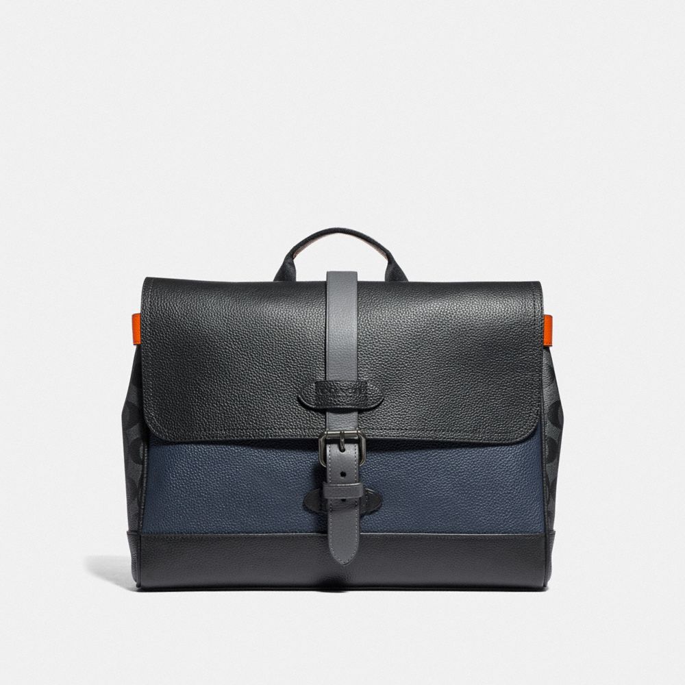 HUDSON SMALL MESSENGER WITH COLORBLOCK SIGNATURE CANVAS - QB/MIDNIGHT NAVY MULTI - COACH F76929