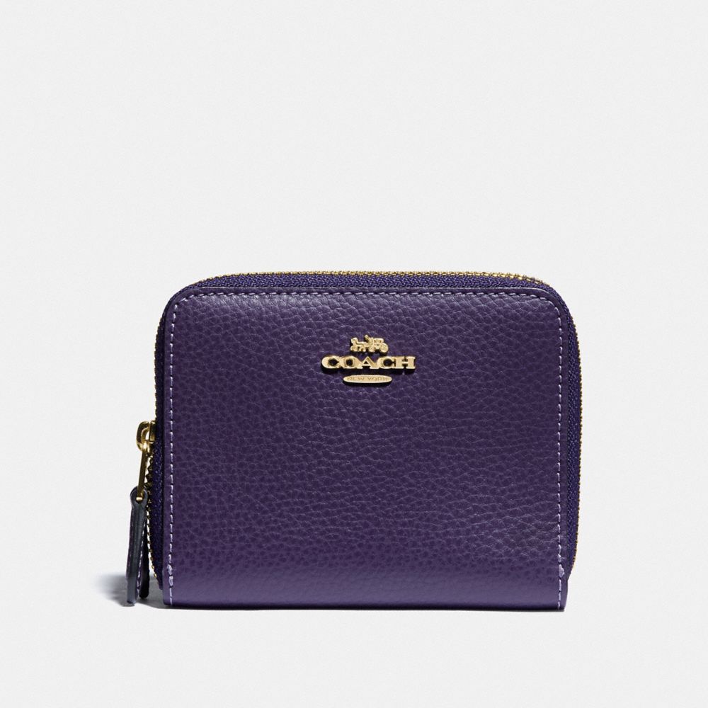 COACH F76935 SMALL DOUBLE ZIP AROUND WALLET DARK-PURPLE/IMITATION-GOLD