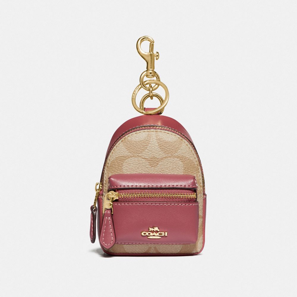 BACKPACK COIN CASE IN SIGNATURE CANVAS - LIGHT KHAKI/ROUGE/GOLD - COACH F76937