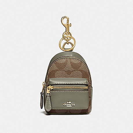 COACH BACKPACK COIN CASE IN SIGNATURE CANVAS - KHAKI/MILITARY GREEN/GOLD - F76937