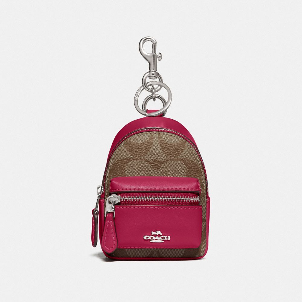 Coach Mini Backpack Coin Case Keychain Signature Khaki Fuchsia F76937 for  sale online