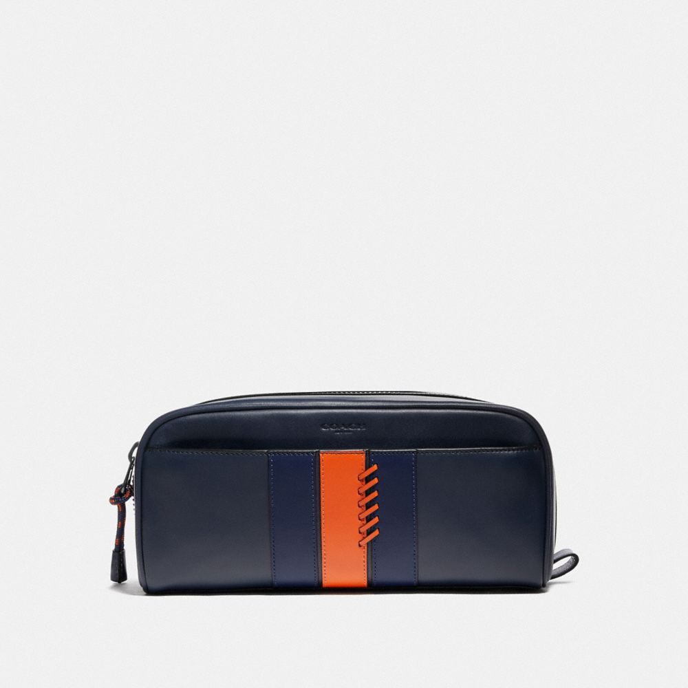 COACH F76945 DOPP KIT WITH BASEBALL STITCH MIDNIGHT NAVY/ CADET/ DARK ORANGE/BLACK ANTIQUE NICKEL