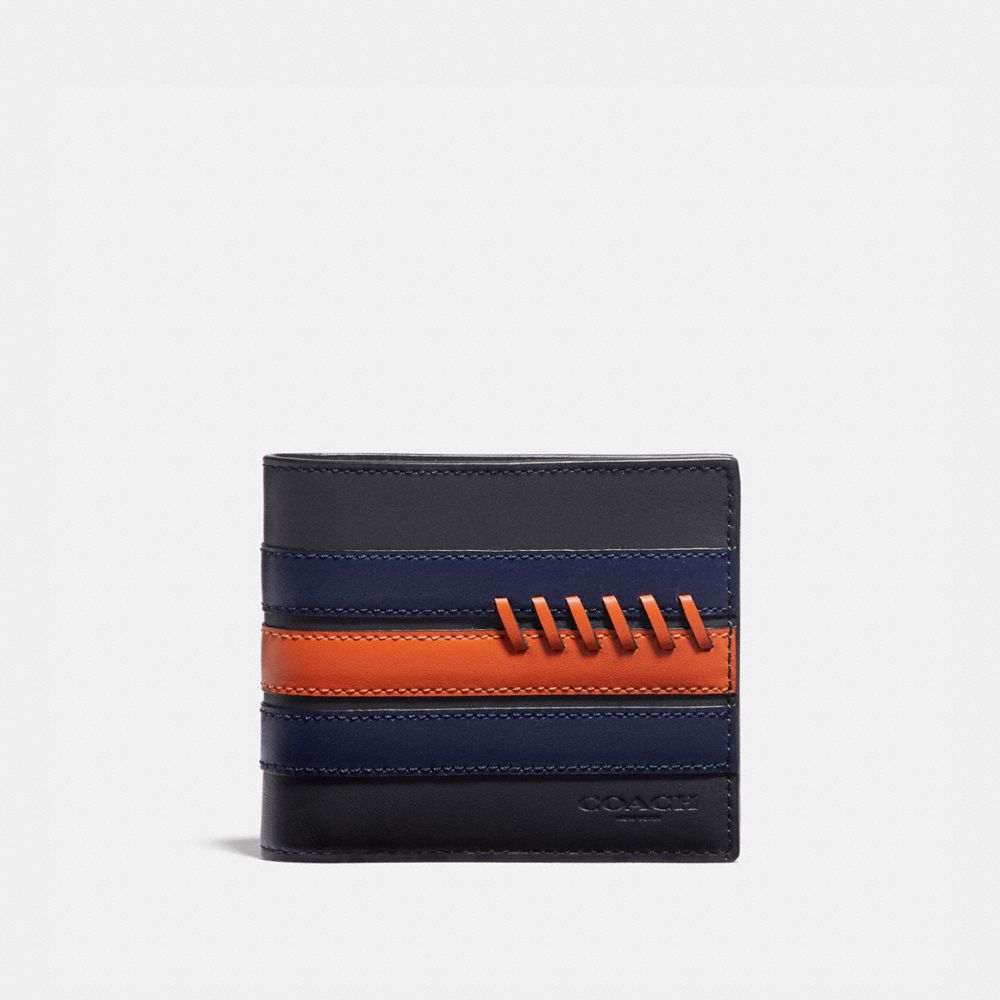 3-IN-1 WALLET WITH BASEBALL STITCH - F76947 - MIDNIGHT NAVY/ CADET/ DARK ORANGE/BLACK ANTIQUE NICKEL