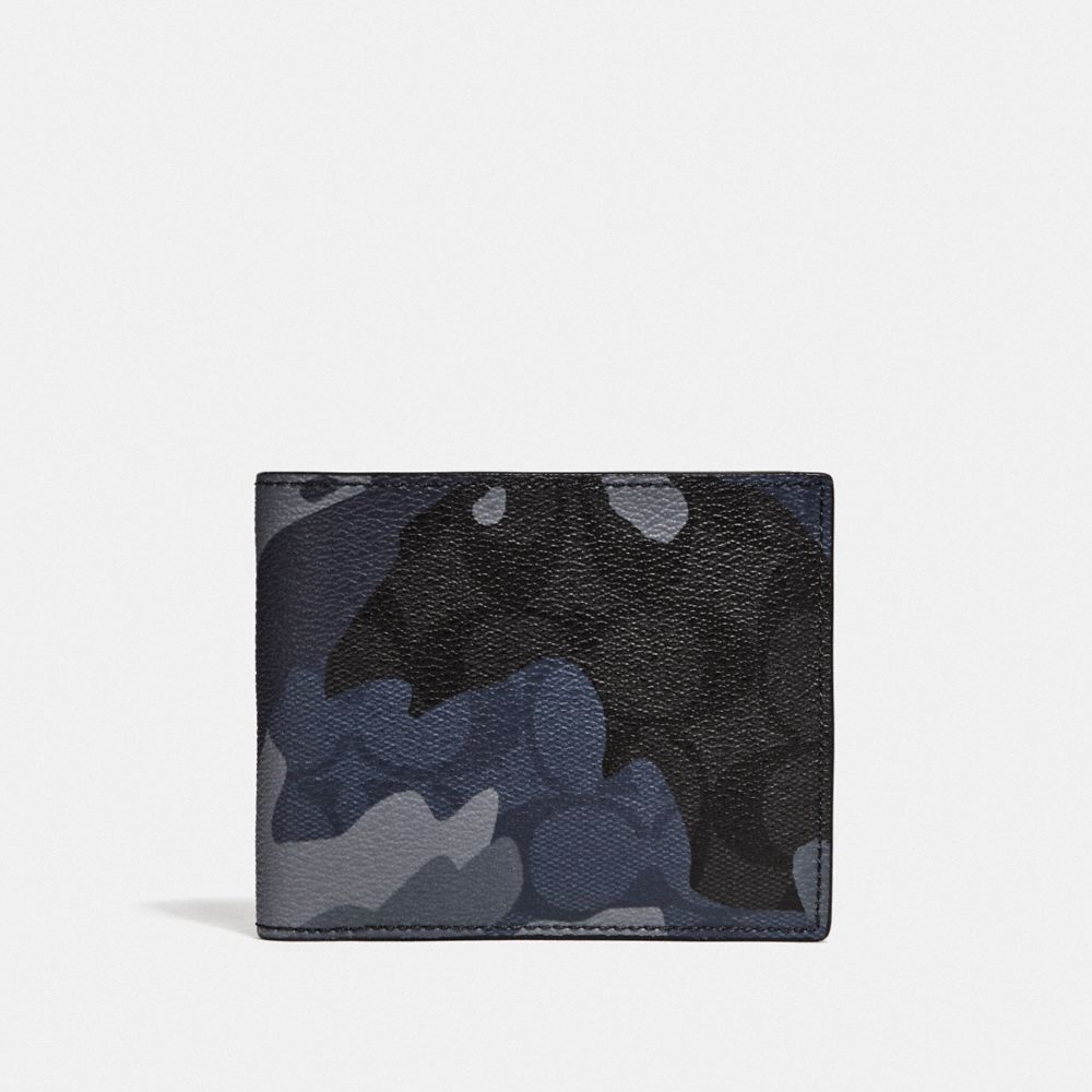 3-IN-1 WALLET IN SIGNATURE CANVAS WITH CAMO PRINT - F76948 - BLUE MULTI/BLACK ANTIQUE NICKEL